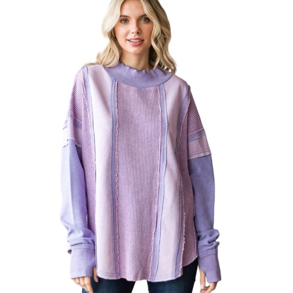 Periwinkle Washed Mixed Fabrics/Long Sleeve Pullover Top /thumbholes/ tunic NWT - Picture 15 of 15